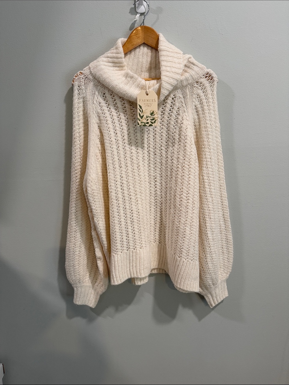 Farmers Market Cream Cowl‎ Neck Open-Knit Sweater